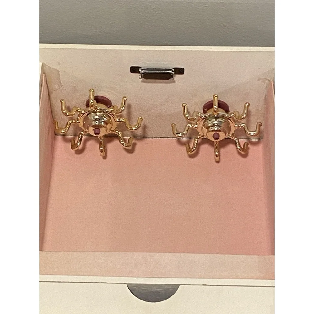 Vintage Jewelry Armoire Box Double Glass Doors, Drawer, Hooks, Pink Velvet Lined